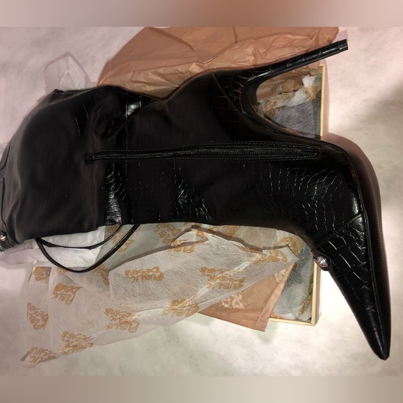 Public Desire Cardi Black Croc Boots New - Picture 3 of 5